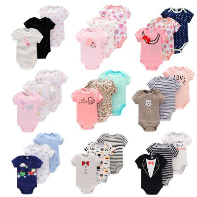 China Wholesale Spandex/Bamboo Fiber Short Sleeve Rompers New 3 Pcs Baby Infant Clothing Print Newborn Baby Clothes Set Newborn for sale