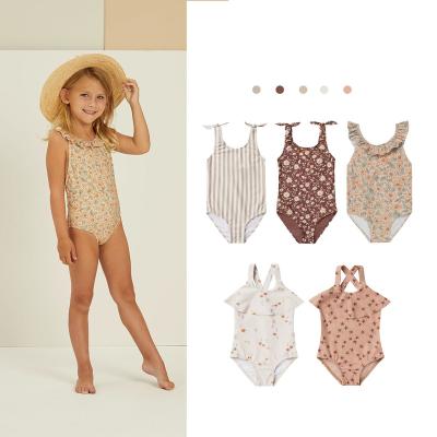 China New Girls Bathing Suit Hot Spring Beach Vacation Baby Swimwear Cute Breathable Floral Print Suspender One Piece Swimsuit for sale