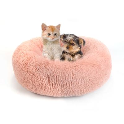 China Amazon Sell Breathable Warm Pet Bed For Dog Cat House Round Long Plush Super Soft Dog Bed Winter Puppy Sleeping Bag For Dogs Cats for sale