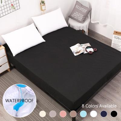 China Comfort Solid Color Sheet Ventilation Bed Linen Elastic Breathable Waterproof Fitted Sanding Adult Protective Mattress Cover With Elastic for sale