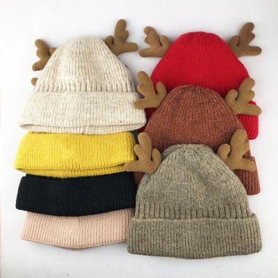 China 2021 Christamas Home Decoration Antler Plush Christmas Winter Woolen Hat For Adults Christmas Santa Hat for sale