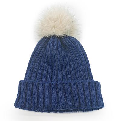 China Wholesale Custom Women COMMON Logo Fitted Winter Warm Embroidery Hat With Pom Pom Beanie Knitted Hats for sale