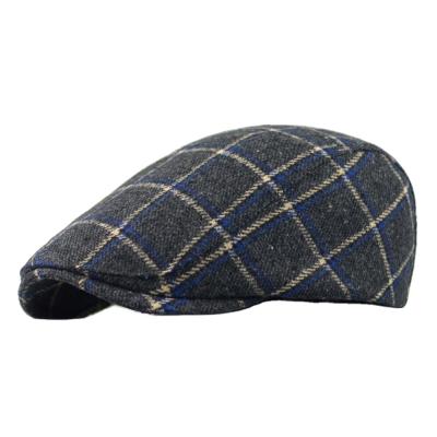 China High End Custom Made Luxury Wool Beret Men's Plaid Picture Tweed Beret Hat for sale