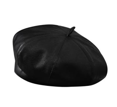 China Leisure Solid Leather Painter Hat Fashion PU Pattern Design Faux Leather Soft Smooth Feeling Beret For Women for sale