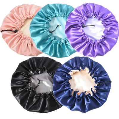 China 2021 Breathable Curly Hair Women's Hair Wrap For Entra Large Round Silk Satin Double Layer Sleep Hat Hood for sale