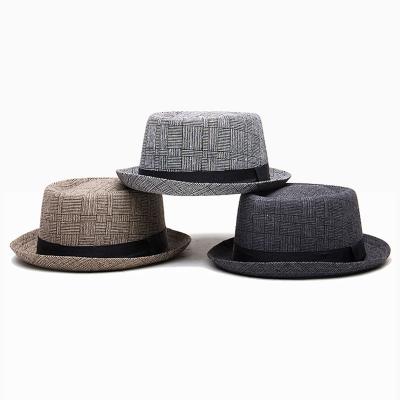 China Spring 2021 checked high quality canvas cotton fabric with check style fedora hat men vintage jazz hat for sale