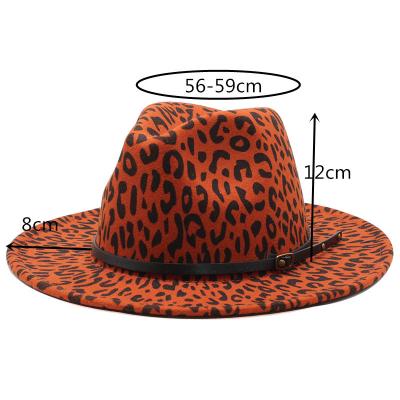 China Europe and America comfortable classics fashion tassels leopard printing wide brim felt hat women jazz panama fedora cap vintage for sale