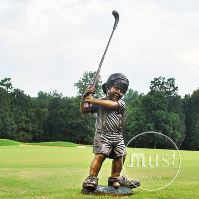 China Europe Outdoor Sport Life Size Bronze Sculpture Boy Golfer Playing Golf Statue for sale