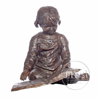 China Europe Yard Decoration Metal Open Garden Statues Bronze Children For Reading for sale