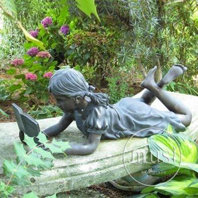 China Europe Garden Decoration Metal Craft Girl Reading Bronze Statue for sale