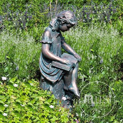 China Custom Life Size Bronze Reading Children Statue From Europe for sale