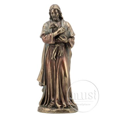 China Outdoor Religious Sculpture Christian Bronze Life Size Jesus in Europe Decoration with Lost Sheep Statue for sale