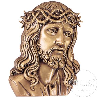 China Europe Religious Bronze Jesus Bust Home Decoration Sculpture With Thorny Crown Statue for sale