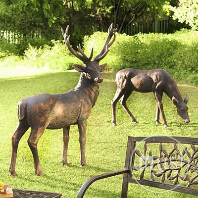 China Europe A High Quality Pair Of Yellow Bronze Deer Sculptures for sale