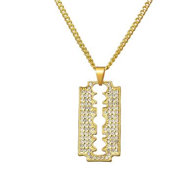 China Hip Hop Nickel Free Glod Plated Iced Out Blade Pendant Necklace for sale