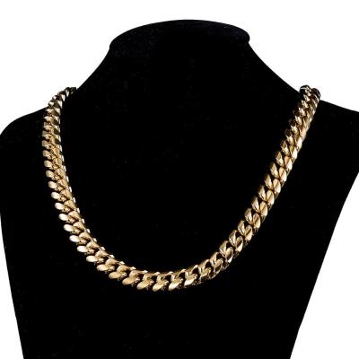 China 14k Gold Non-fading Ice Out Brass Cuban Link Chain Necklace 12mm Urban Jewelry Cuban Link for sale