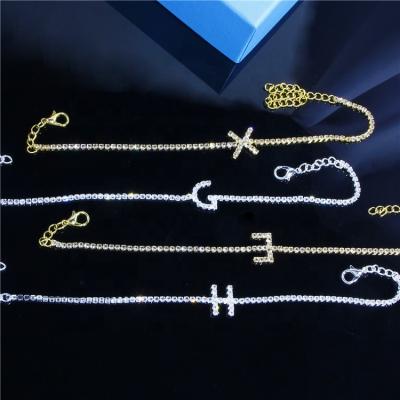 China 26 Feet Nickel Free Crystal Initial Anklets For Women Silver Beach Bling Bling Letter Name Anklet Chain for sale