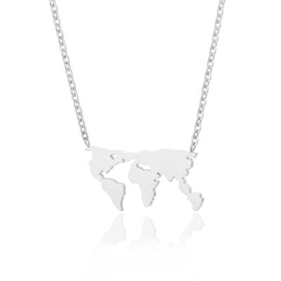 China New Style Stainless Steel Lead Free Nickel Free World Map Hollow Out Bar Pendant Necklace for sale