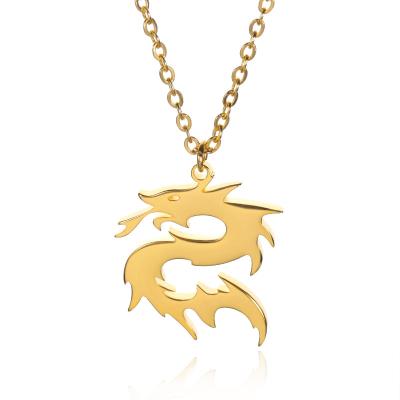 China Lead Free Nickel Free No Fades Jewelry Custom Name Dragon Animal Necklace Pendant 18k Gold Plated Stainless Steel for sale