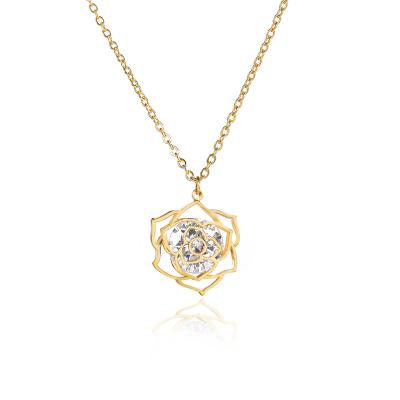 China New Fashion 18k Nickel Free Lead Free Gold Plated Brass Zirconia Hollowed Out Necklace for sale