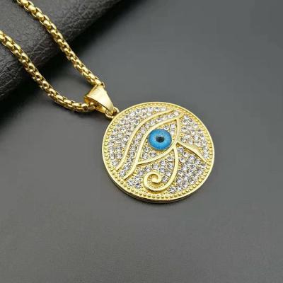 China TRENDY Round Necklace Disc Blue Eye Pendant White Hours Diamond Pendant for sale