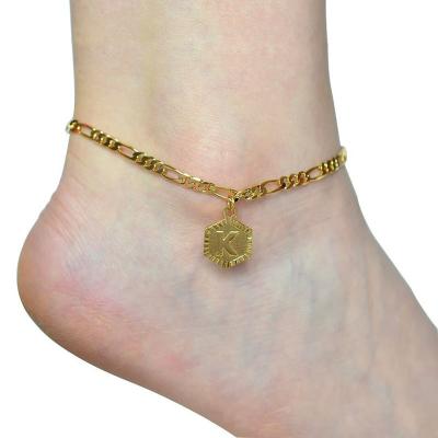 China New fashion 14k nickel free lead free gold plated bling letter a-z anklets stainless steel foot jewelry for sale