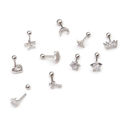 China New Fashion Lead Free Nickel Free Lead Free Zircon Body Ear Piercing EM Titanio Stainless Steel Jewelry Ear Bone Stud for sale