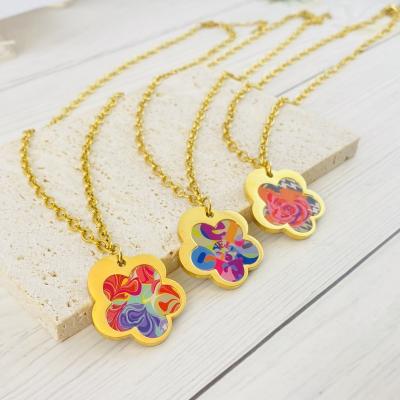 China TRENDY Gold Star Flower Enamel Bangle Bracelet in 18kt Gold Enamel Flower Necklace Set for sale