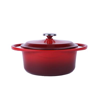 China Enamel Dutch Oven Round Double Red Ear Handle Sustainable Red Cast Iron / Cast Iron for sale