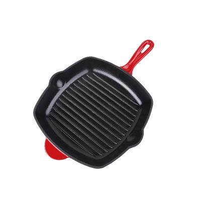 China Sustainable Cast Iron Enamel Grill Steak Grill Plate Barbecue Square Frying Pan for sale