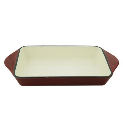 China Sustainable Wholesale Color Enamel Cast Iron Rectangular Roaster Dish for sale