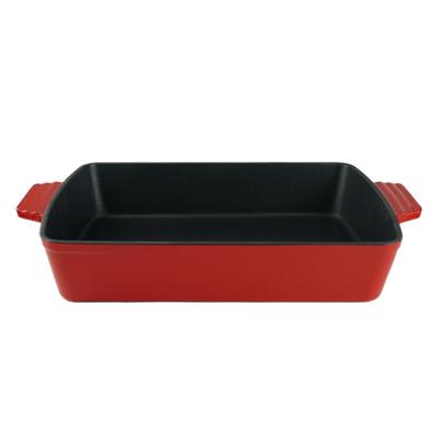 China Sustainable Rectangular Cooking Pot Chef's Classic Cast Iron Enameled Baking Pan Roasting Lassagan Pan for sale