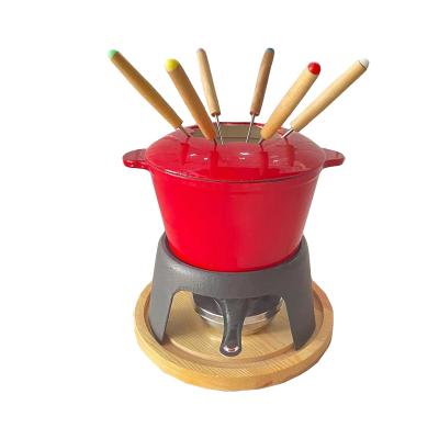 China Sustainable Wholesale Cast Iron Cheese Fondue With Enamel Coating for sale