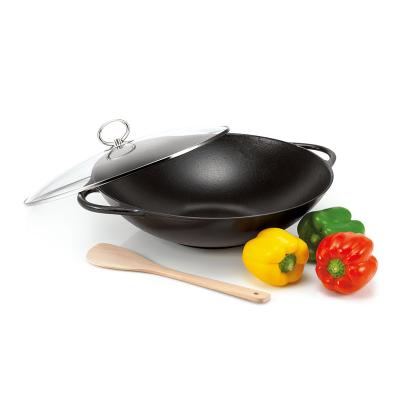 China High Quality Sustainable Chinese Pre Seasoned Cast Iron Wok With Lid for sale