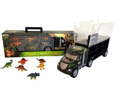 China Hot Selling Eco-friendly Alloy Truck Carry Case Car Toy With Mini Dinosaur Tractor-truck For Kids for sale