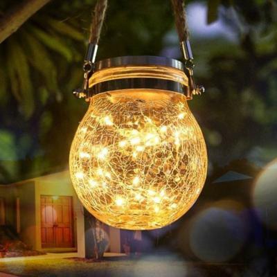 China Garden Mason Crack Glass Light Outdoor Decorative 20/30 LED Ball Crack Solar Fairy Hanging Light for Decoration Party for sale