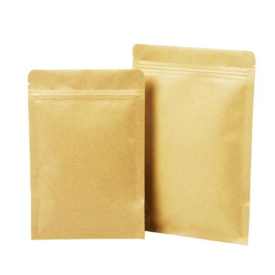 China Recyclable in 3 Side Seal Stock and Custom Flat Ziplock Aluminum Coated Brown Kraft Paper Food Packaging Pouches Bags with Zipper for sale