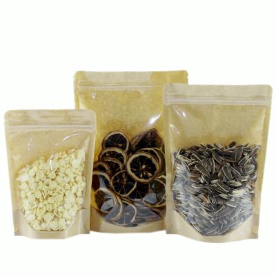 China Moisture Proof In One Side Stock And Custom Clear Back Resealable Kraft Paper Zipper Holder Up Food Packaging Pouches Bags for sale