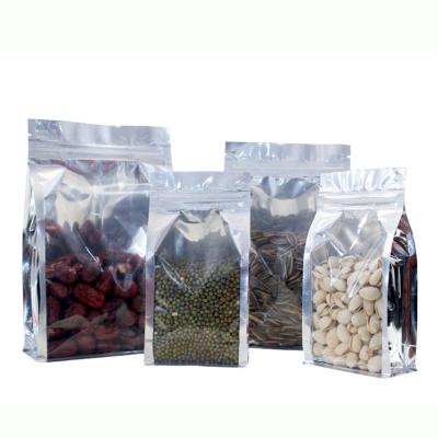 China Moisture Proof in Stock and Custom Clear/Silver Resealable Ziplock Bags Aluminum Foil Block Flat Bottom Zipper Food Packaging Pouches for sale