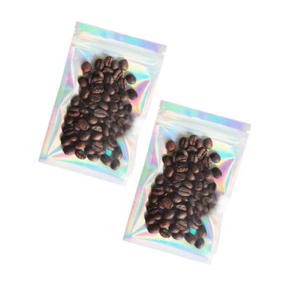 China Moisture Proof In Stock And Custom Clear Iridescent Holographic Foil Ziplock Packaging Plastic Food Mylar Pouches Bags With Zipper for sale