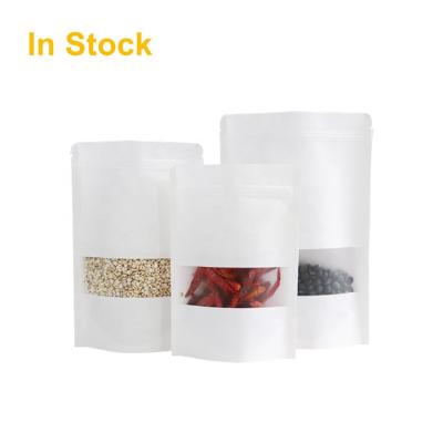 China Stand Plain Recyclable White Kraft Paper Food Packaging Ziplock Pouches With Matte Window for sale