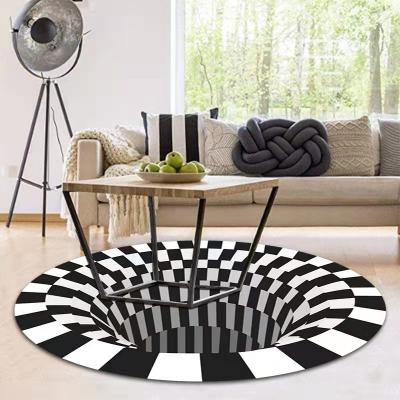 China Custom Washable 3D Creative Black Visual Vortex Printed Illusion Floor Rug Cover White Christmas Round for sale