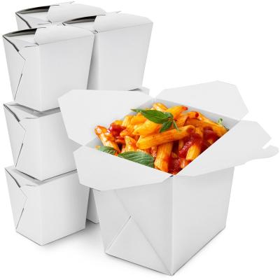 China Recycled Materials Wholesale Disposable Restaurant Hotel Take Out Noodle Paper Boxes White Salad To Go Boxes With Plastic Handle for sale