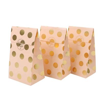 China Recycled Materials Wholesale Folded Candy Cookies Wedding Birthday Party Gold Foil Polka Dots Flat Bottom Small Paper Gift Bag Home for sale