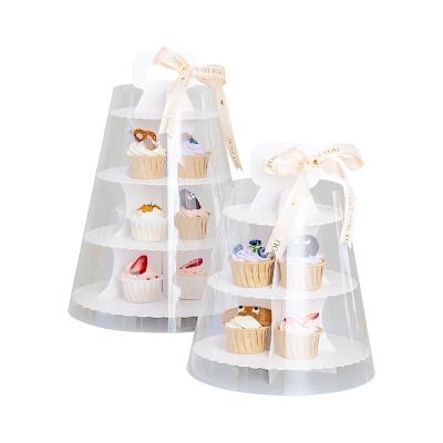 China New Recycled Materials Design 2/4 Tiers Cupcake Display Stand Holder PET And Paper Cake Tower Birthday Party Wedding Decoration for sale