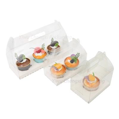 China Recycled Materials Wholesale Transparent PET Wedding Birthday Party Candy 1/2/3 Hole Plastic Clear Take Out Cupcake Boxes With Handle for sale