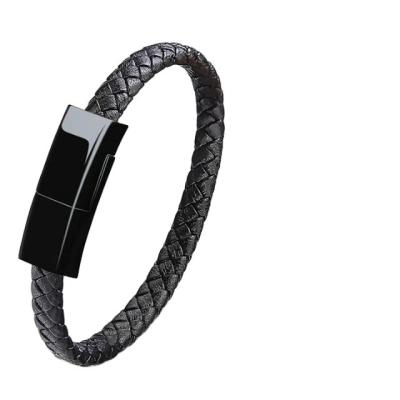 China Black Color Stock 18cm Design USB Wristband Cable Charger Wristband Color USB Cable For iPhone For Mobile Phone for sale