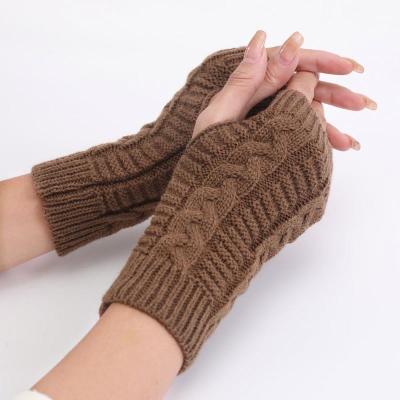 China Soft Best Quality Half Finger Women Knit To Crochet Fingerless Arm Warmer Mitten Long Winter Gloves for sale