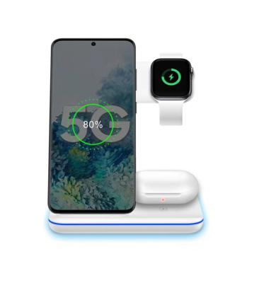 China Qi TIMES Top Selling Item 15W 3 in 1 Qi Wireless Fast Charger Dock Stand Night Lamp for Earphone Android Mobile Smartphone for sale