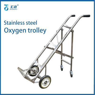 China Contemporary Portable Medical Cart 20L, 30L, 40L Cylinder Oxygen Cylinder Stainless Steel 4 Wheels Gas Oxygen Portable Cart for sale